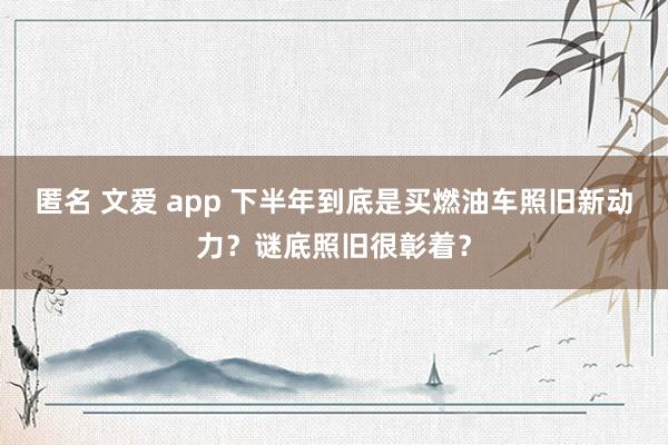 匿名 文爱 app 下半年到底是买燃油车照旧新动力？谜底照旧很彰着？