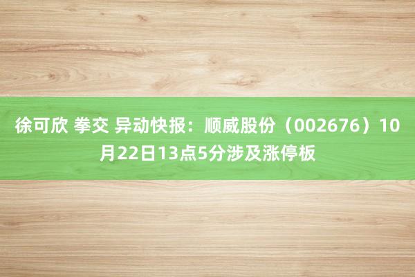 徐可欣 拳交 异动快报：顺威股份（002676）10月22日13点5分涉及涨停板