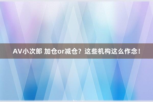 AV小次郎 加仓or减仓？这些机构这么作念！