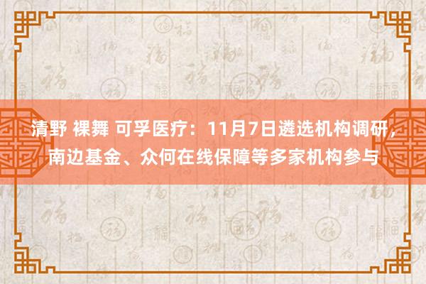 清野 裸舞 可孚医疗：11月7日遴选机构调研，南边基金、众何在线保障等多家机构参与