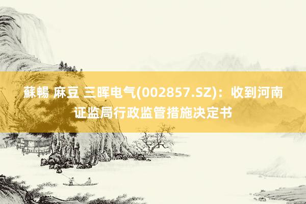 蘇暢 麻豆 三晖电气(002857.SZ)：收到河南证监局行政监管措施决定书