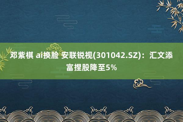 邓紫棋 ai换脸 安联锐视(301042.SZ)：汇文添富捏股降至5%