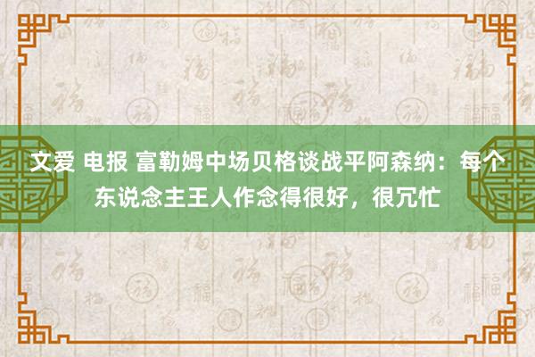 文爱 电报 富勒姆中场贝格谈战平阿森纳：每个东说念主王人作念得很好，很冗忙