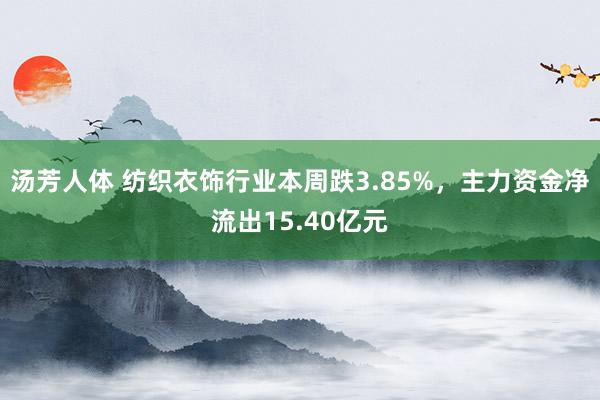 汤芳人体 纺织衣饰行业本周跌3.85%，主力资金净流出15.40亿元