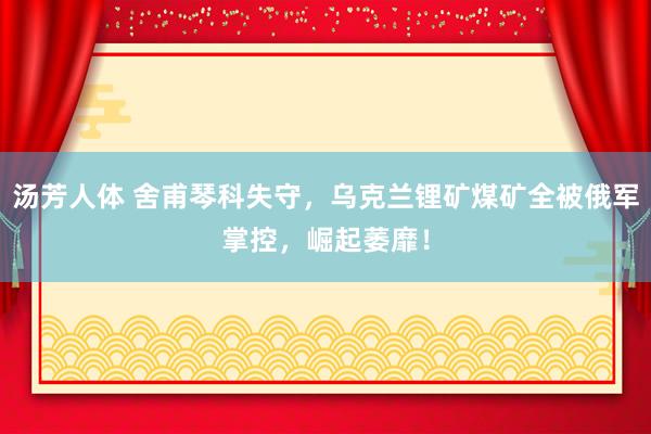 汤芳人体 舍甫琴科失守，乌克兰锂矿煤矿全被俄军掌控，崛起萎靡！